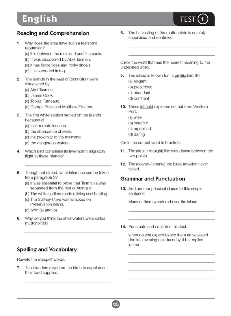 Sample inside page twelve from Excel Basic Skills English and Mathematics Year 7 showing the style of practice activities children work through
