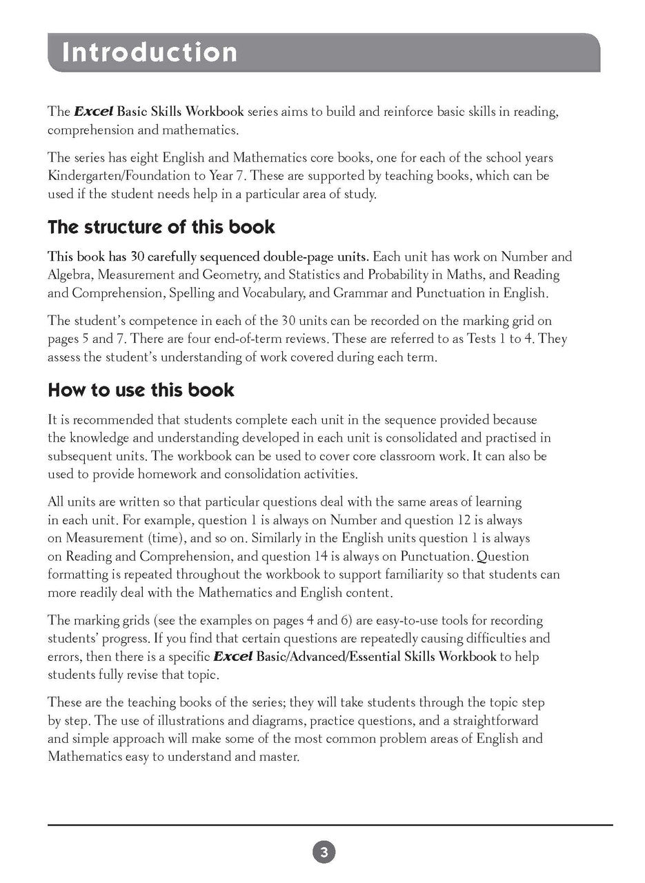 Sample inside page two from Excel Basic Skills English and Mathematics Year 7 showing the style of practice activities children work through