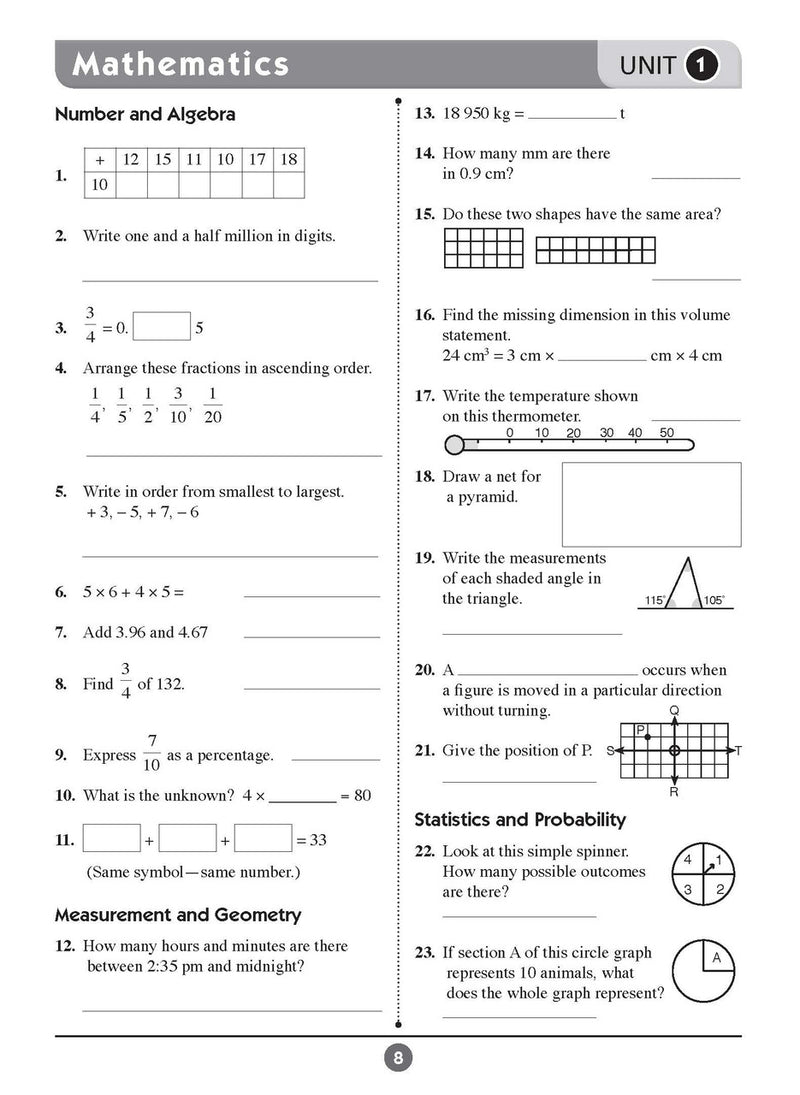 Sample inside page seven from Excel Basic Skills English and Mathematics Year 7 showing the style of practice activities children work through