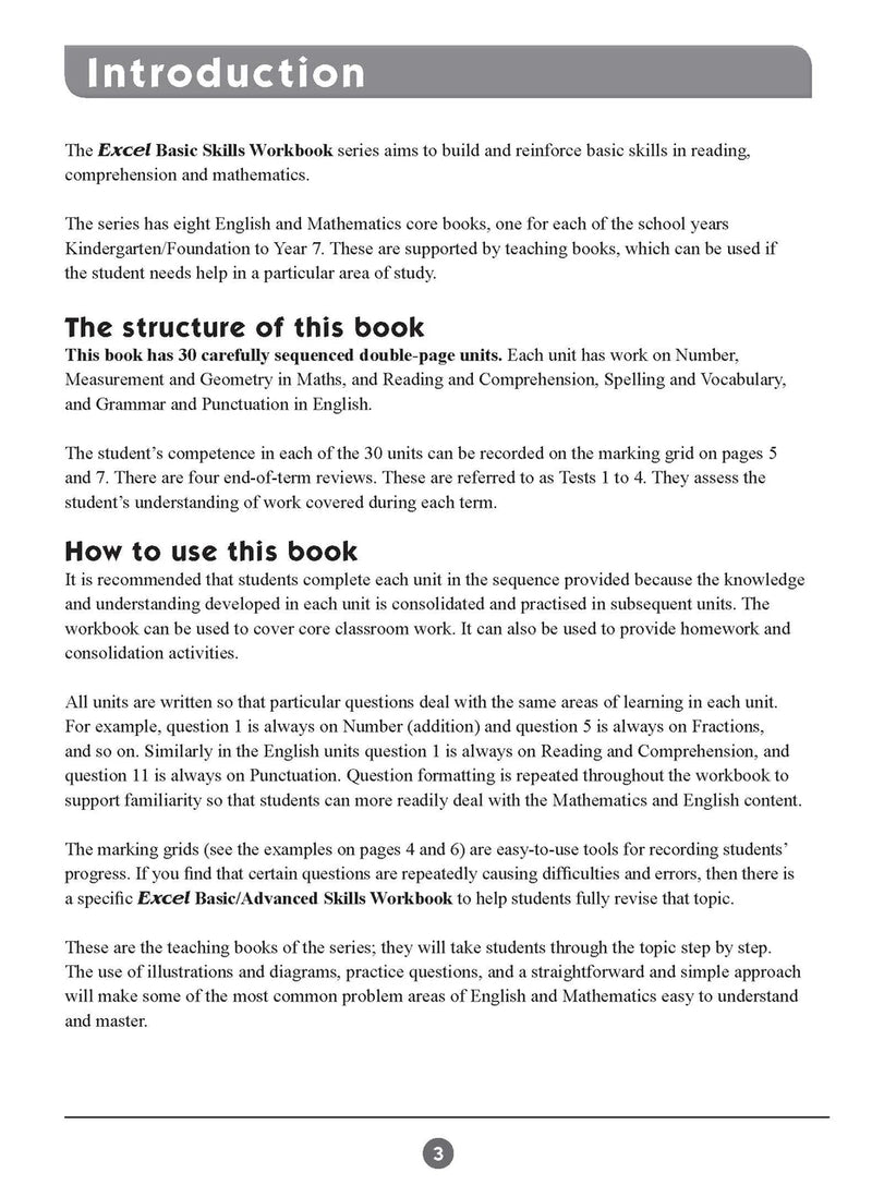 Sample inside page two from Excel Basic Skills English and Mathematics Year 1 showing the style of practice activities children work through