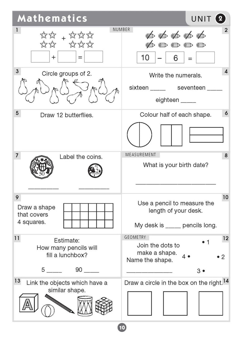 Sample inside page nine from Excel Basic Skills English and Mathematics Year 2 showing the style of practice activities children work through