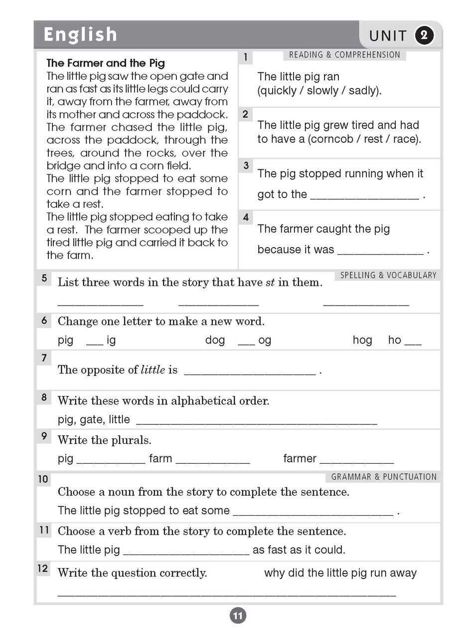 Sample inside page ten from Excel Basic Skills English and Mathematics Year 2 showing the style of practice activities children work through
