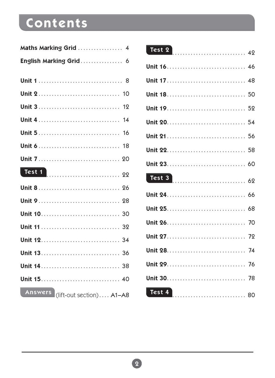 Sample inside page one from Excel Basic Skills English and Mathematics Year 2 showing the style of practice activities children work through