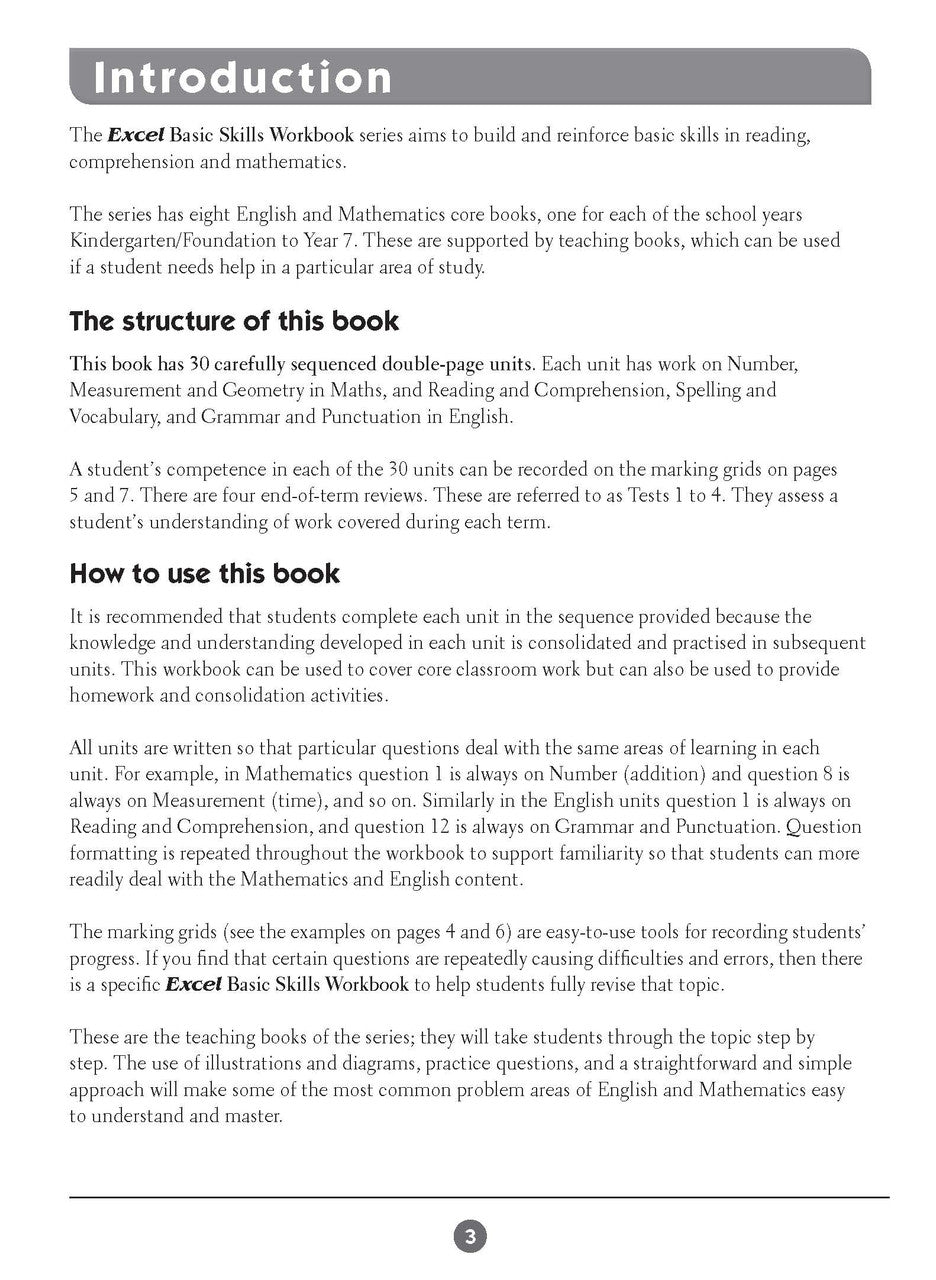 Sample inside page two from Excel Basic Skills English and Mathematics Year 2 showing the style of practice activities children work through