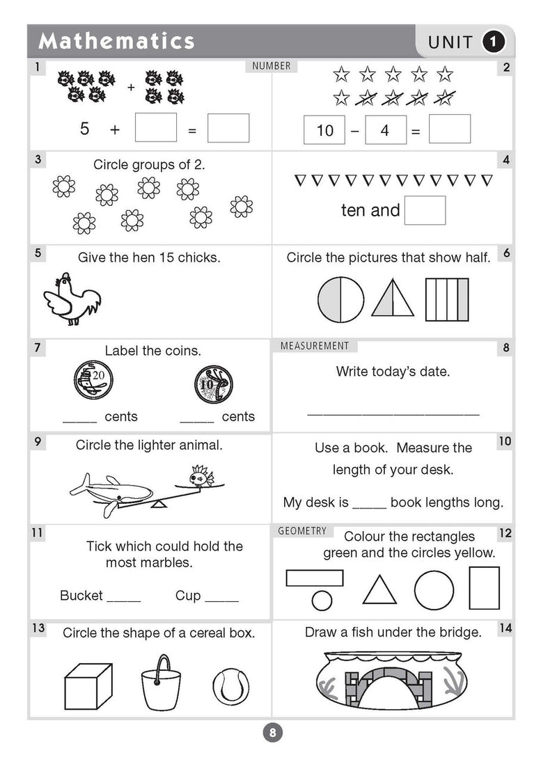 Sample inside page seven from Excel Basic Skills English and Mathematics Year 2 showing the style of practice activities children work through