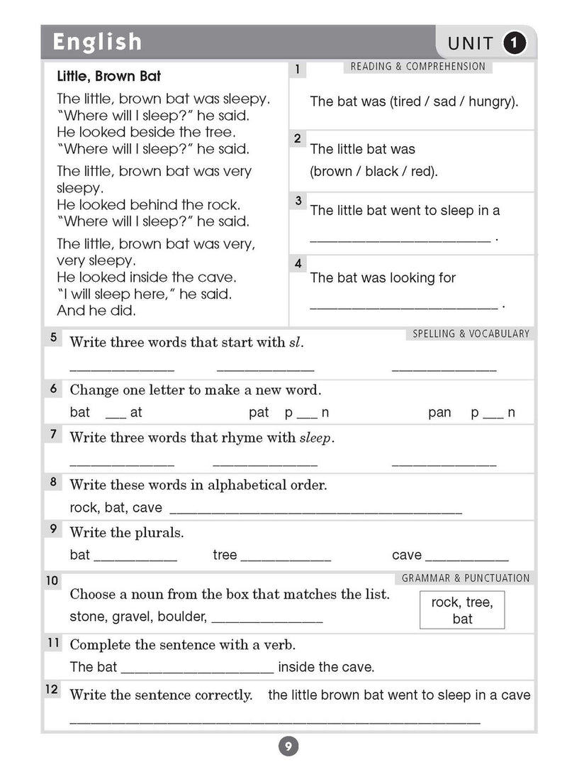 Sample inside page eight from Excel Basic Skills English and Mathematics Year 2 showing the style of practice activities children work through