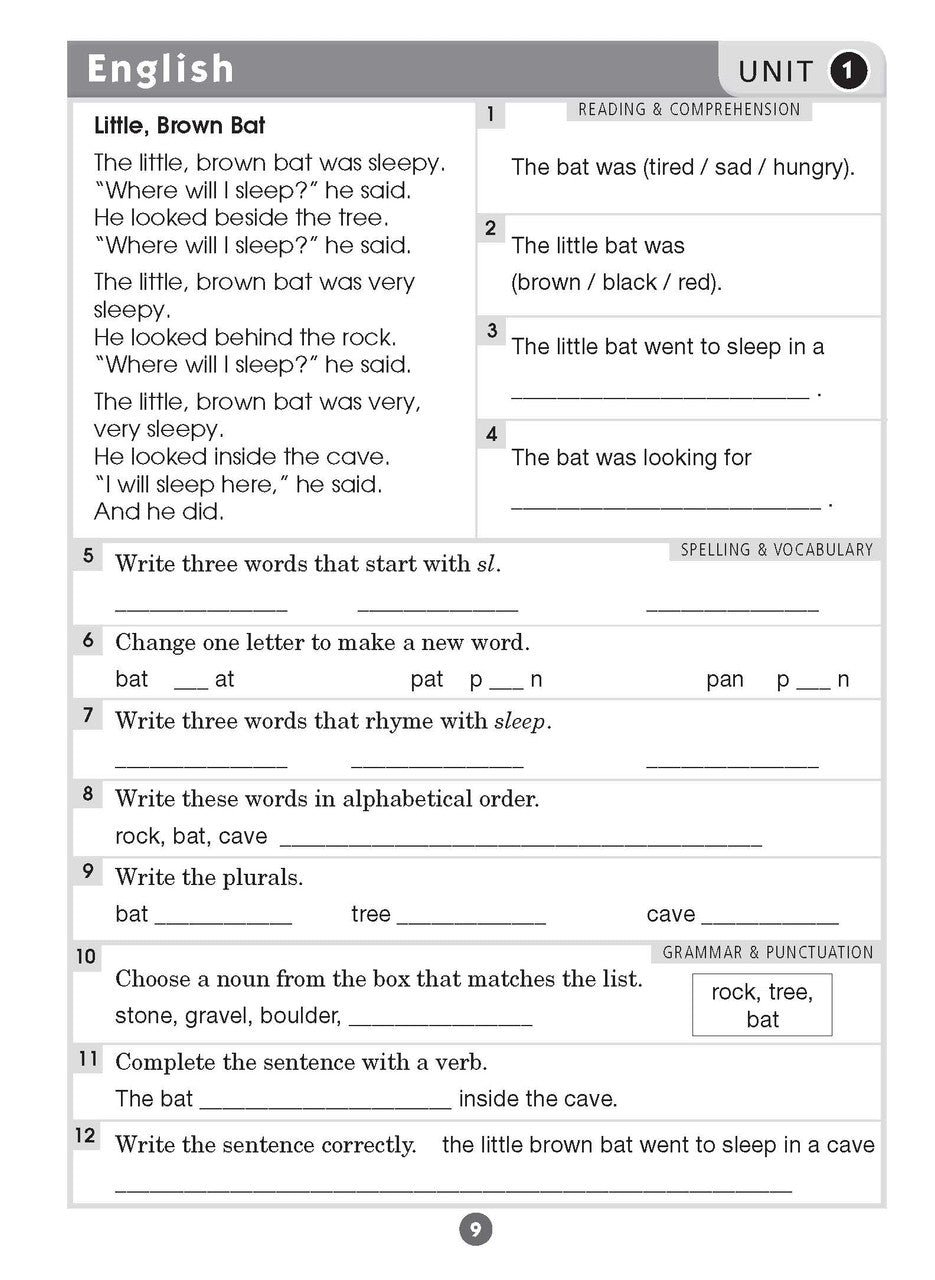 Sample inside page eight from Excel Basic Skills English and Mathematics Year 2 showing the style of practice activities children work through