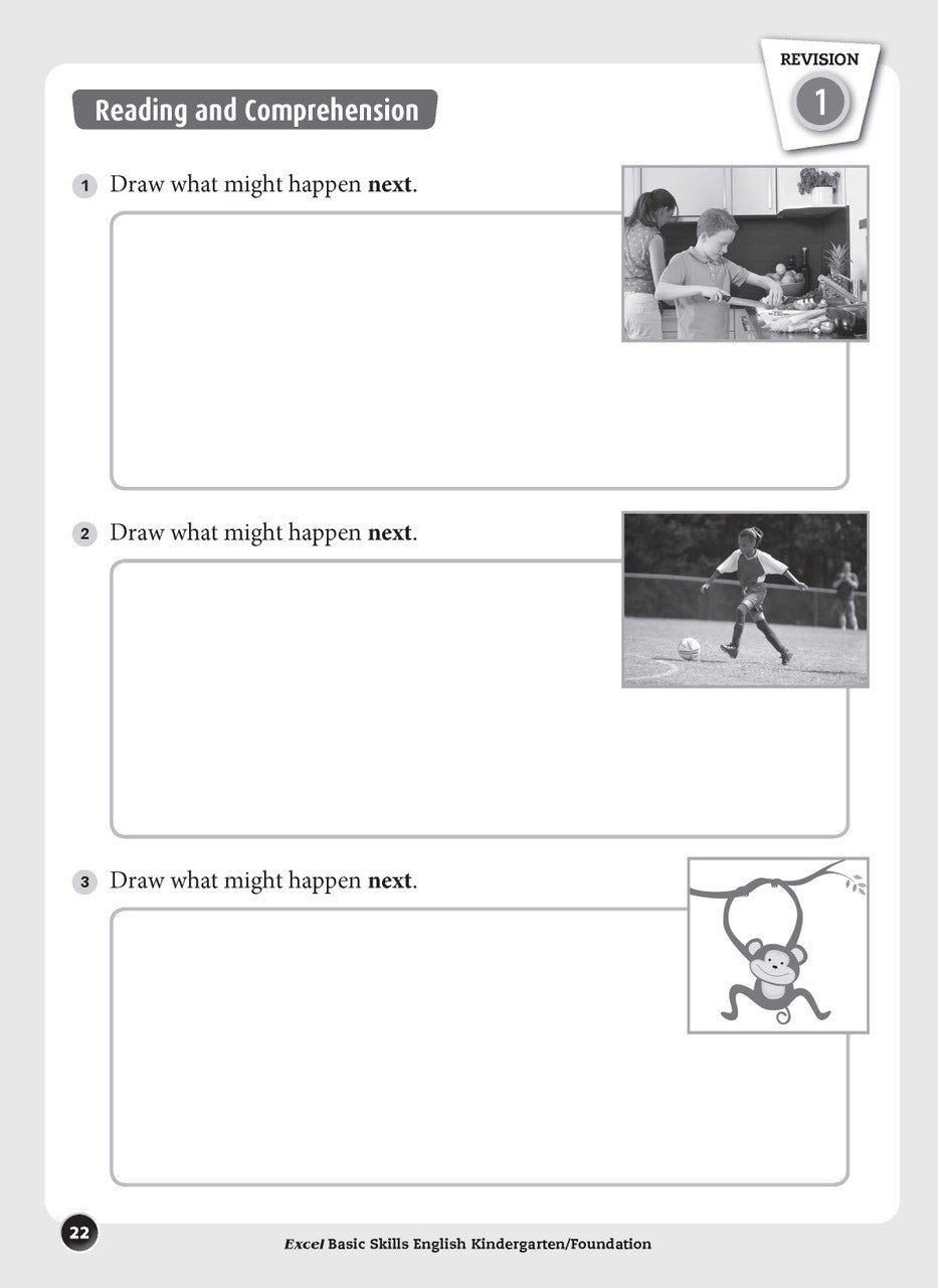 Sample inside page preview from the Excel Basic Skills English Kindergarten/Foundation workbook as shown in the publisher gallery