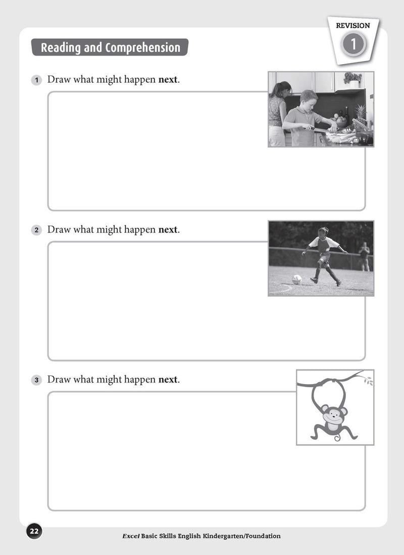 Sample inside page preview from the Excel Basic Skills English Kindergarten/Foundation workbook as shown in the publisher gallery