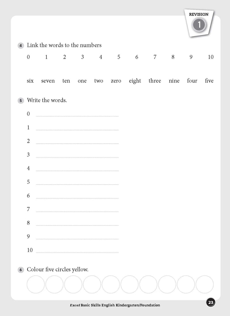Sample inside page preview from the Excel Basic Skills English Kindergarten/Foundation workbook as shown in the publisher gallery