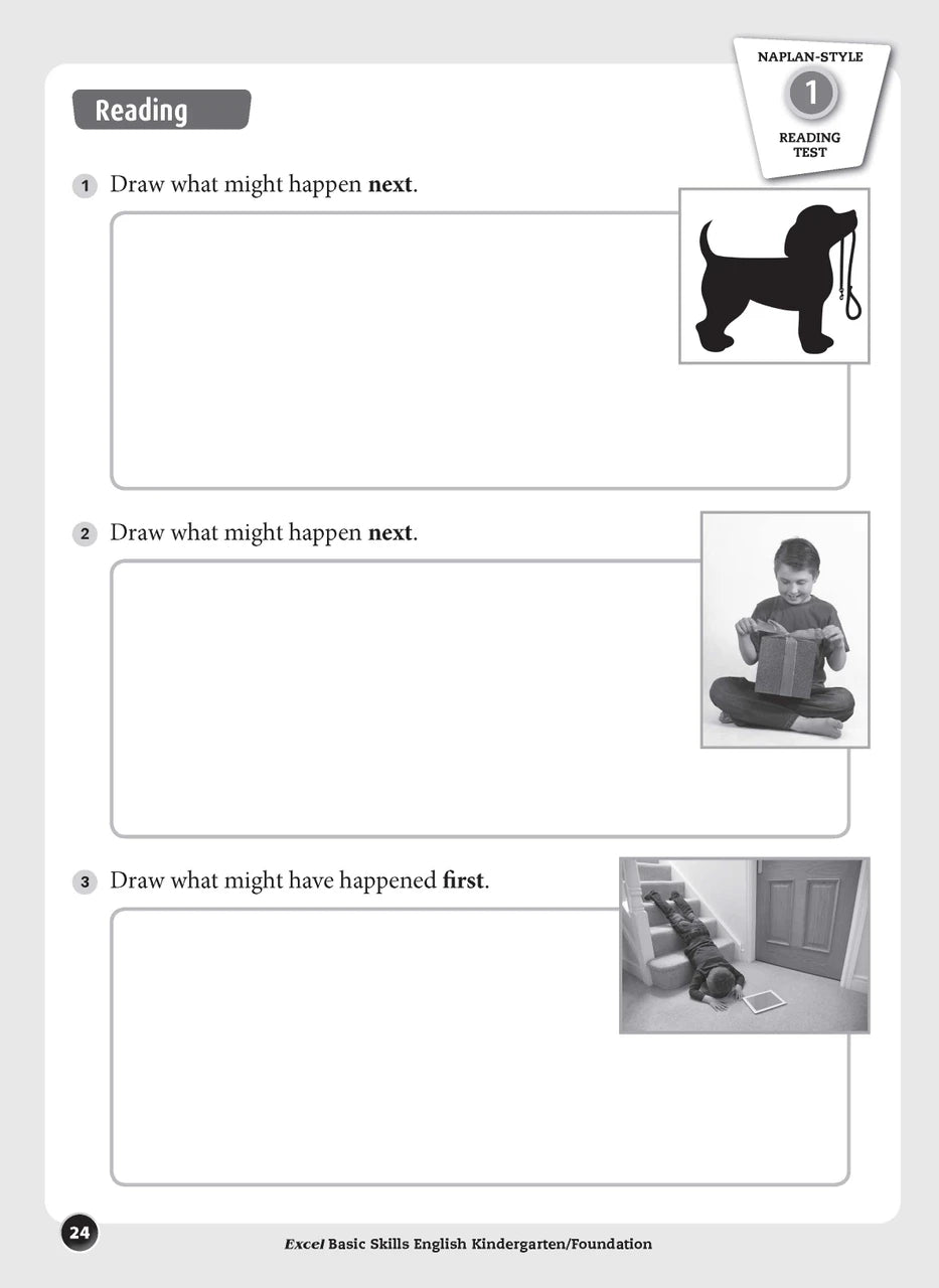 Sample inside page preview from the Excel Basic Skills English Kindergarten/Foundation workbook as shown in the publisher gallery