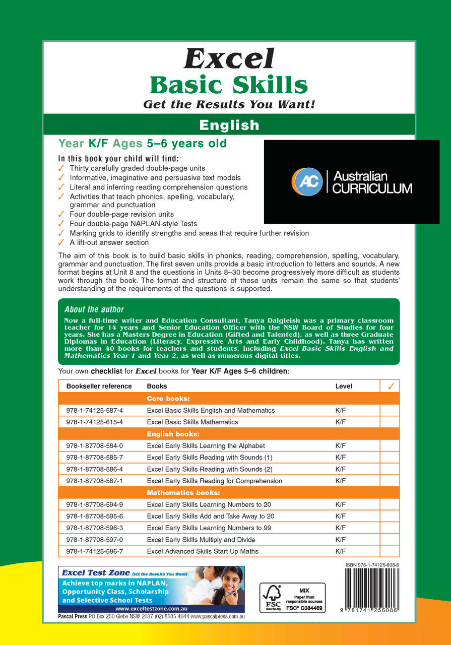 Sample inside page preview from the Excel Basic Skills English Kindergarten/Foundation workbook as shown in the publisher gallery