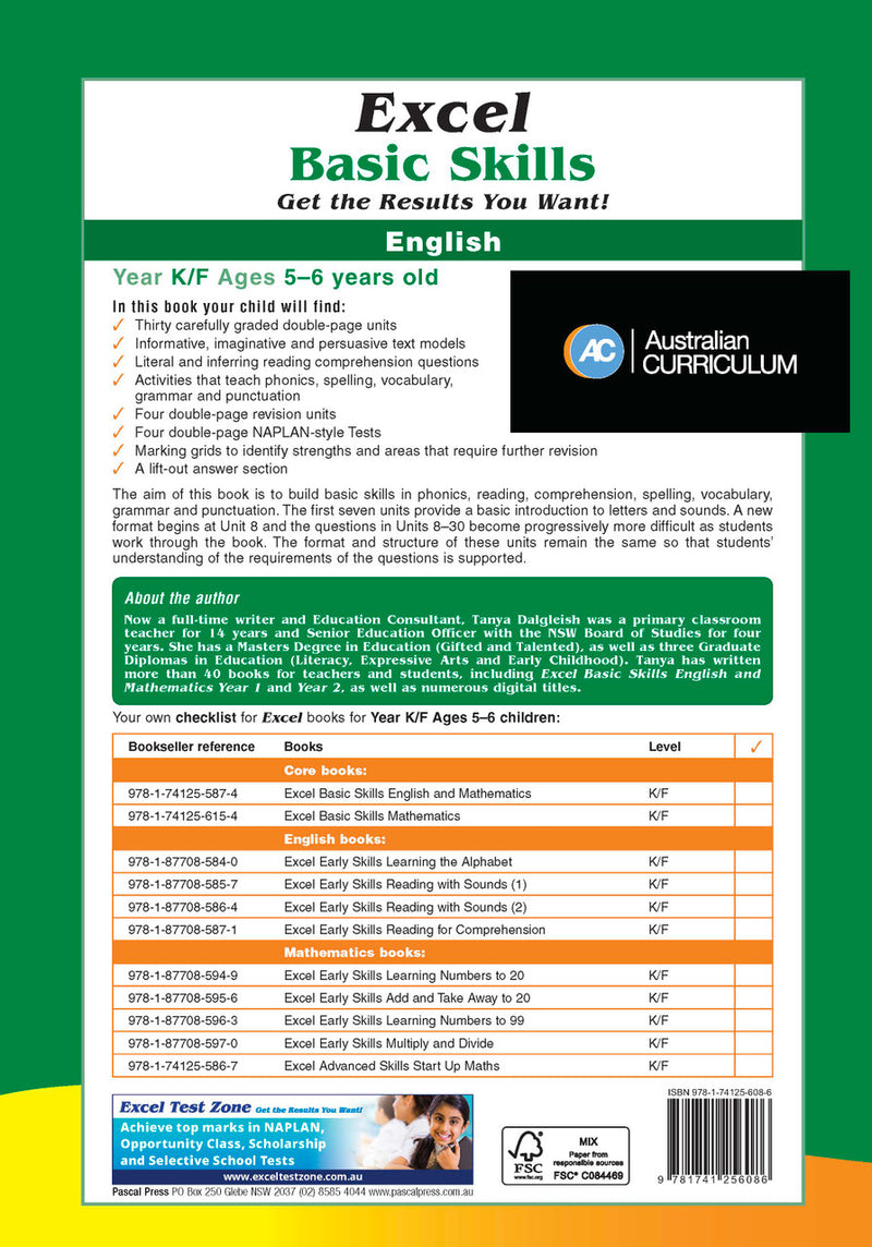 Sample inside page preview from the Excel Basic Skills English Kindergarten/Foundation workbook as shown in the publisher gallery