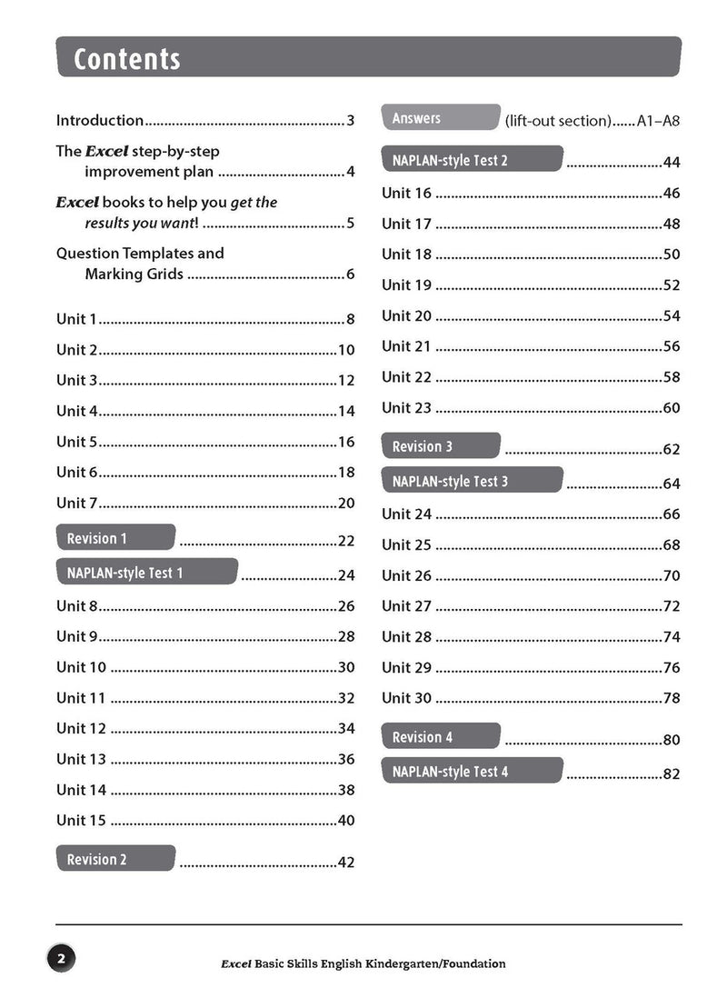 Sample inside page preview from the Excel Basic Skills English Kindergarten/Foundation workbook as shown in the publisher gallery