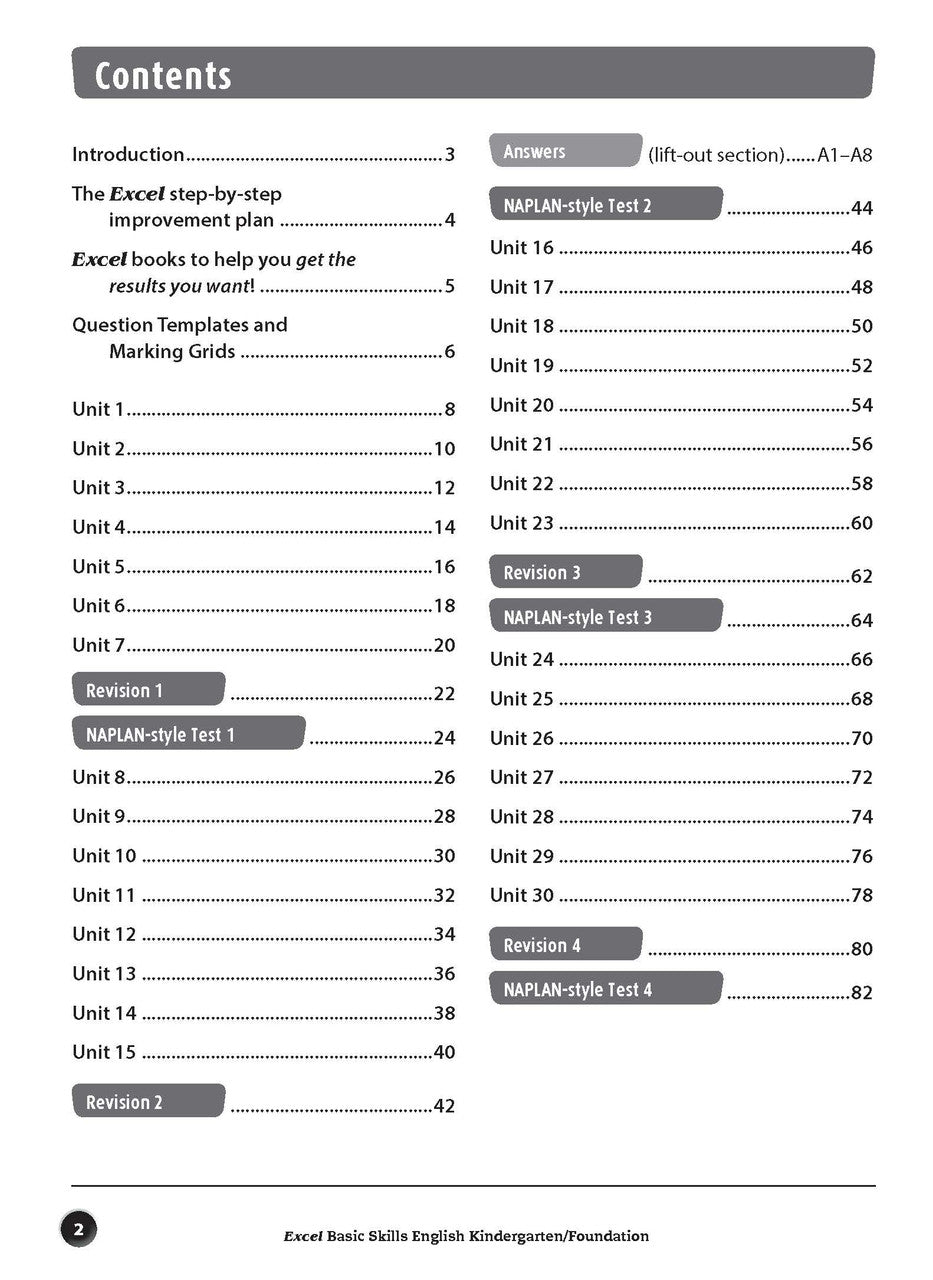 Sample inside page preview from the Excel Basic Skills English Kindergarten/Foundation workbook as shown in the publisher gallery