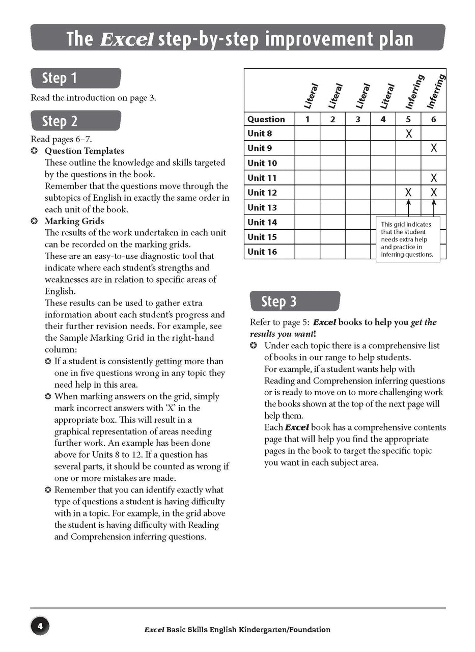 Sample inside page preview from the Excel Basic Skills English Kindergarten/Foundation workbook as shown in the publisher gallery