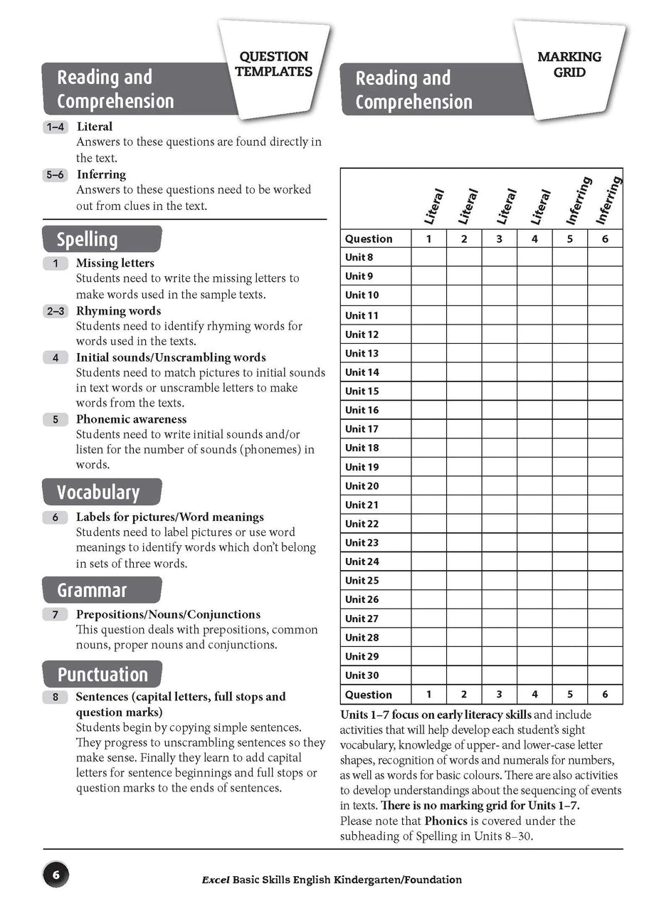 Sample inside page preview from the Excel Basic Skills English Kindergarten/Foundation workbook as shown in the publisher gallery