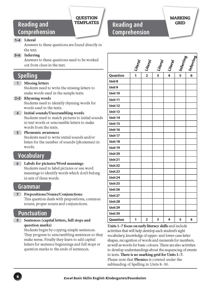 Sample inside page preview from the Excel Basic Skills English Kindergarten/Foundation workbook as shown in the publisher gallery