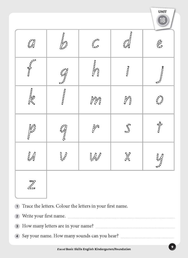 Sample inside page preview from the Excel Basic Skills English Kindergarten/Foundation workbook as shown in the publisher gallery