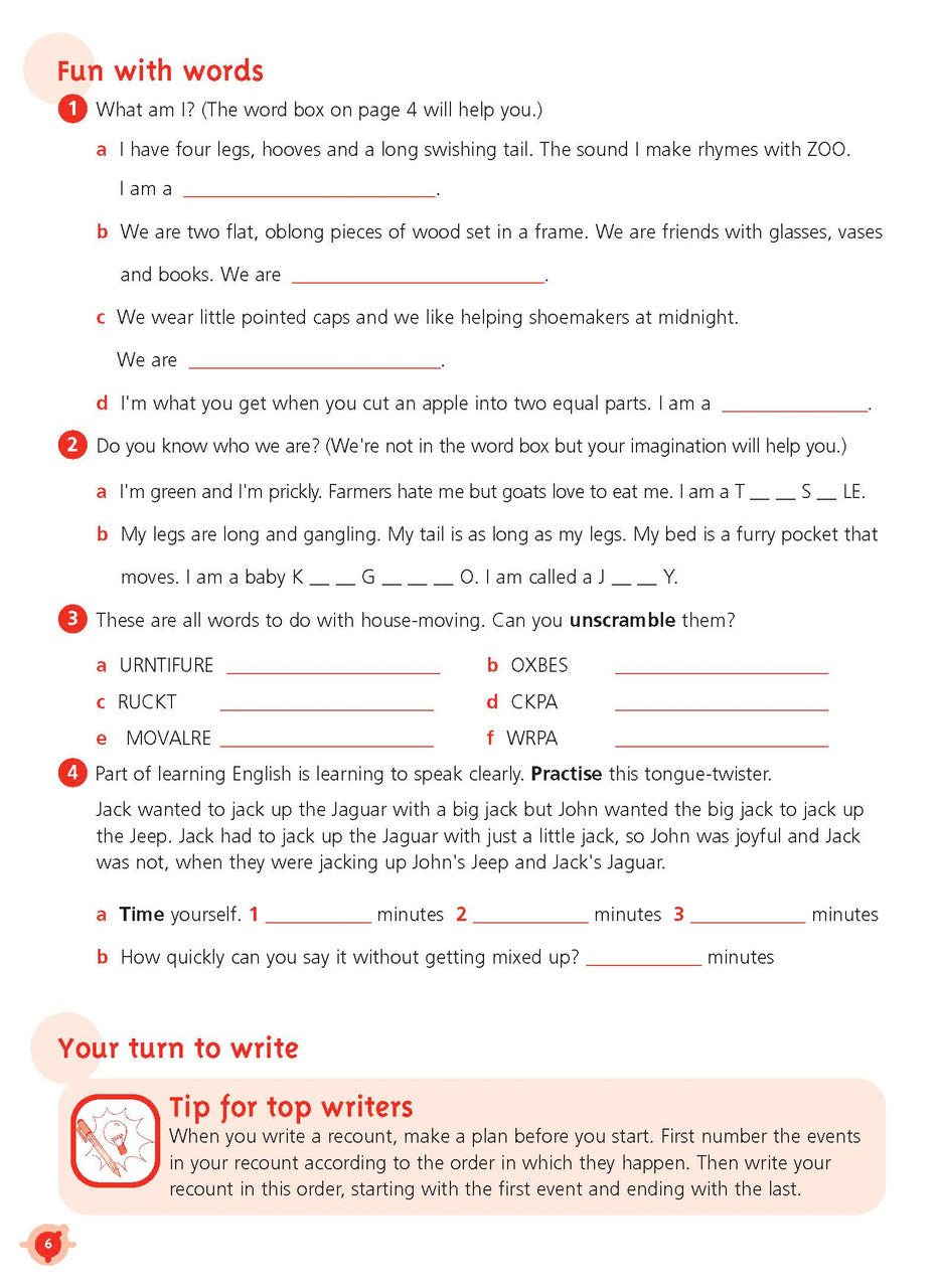 Sample interior page from the Excel Basic Skills English Workbook Year 3 workbook as shown in the Pascal Press gallery