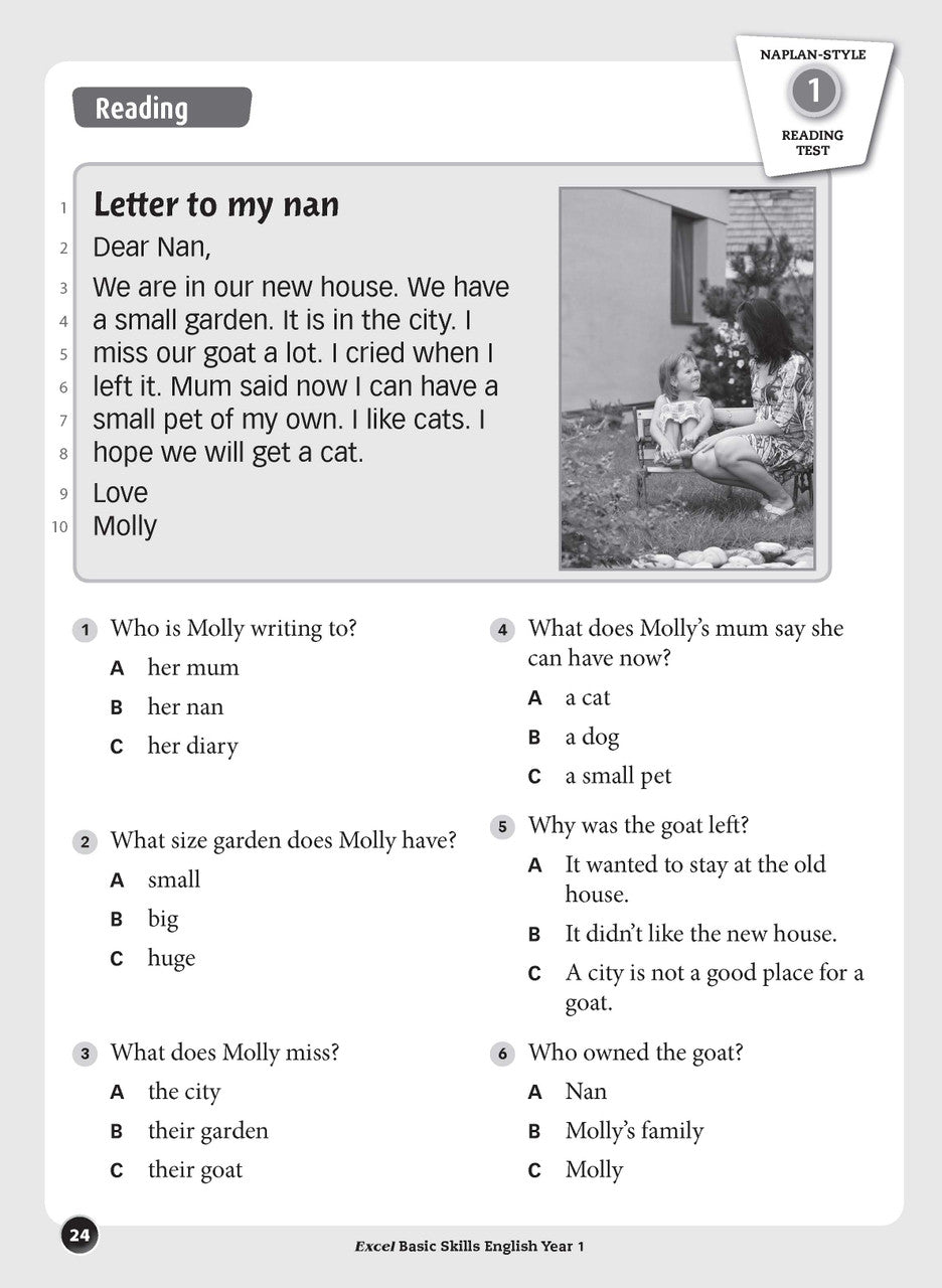 Sample inside page preview from the Excel Basic Skills English Year 1 workbook as shown in the publisher gallery