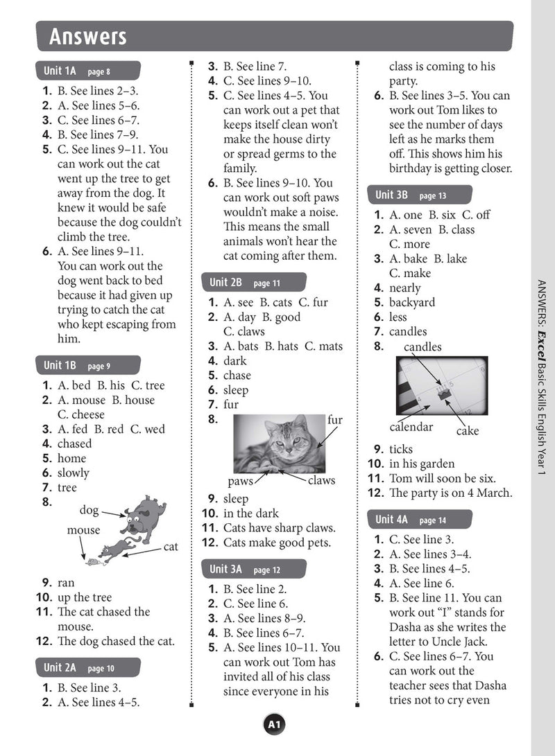 Sample inside page preview from the Excel Basic Skills English Year 1 workbook as shown in the publisher gallery