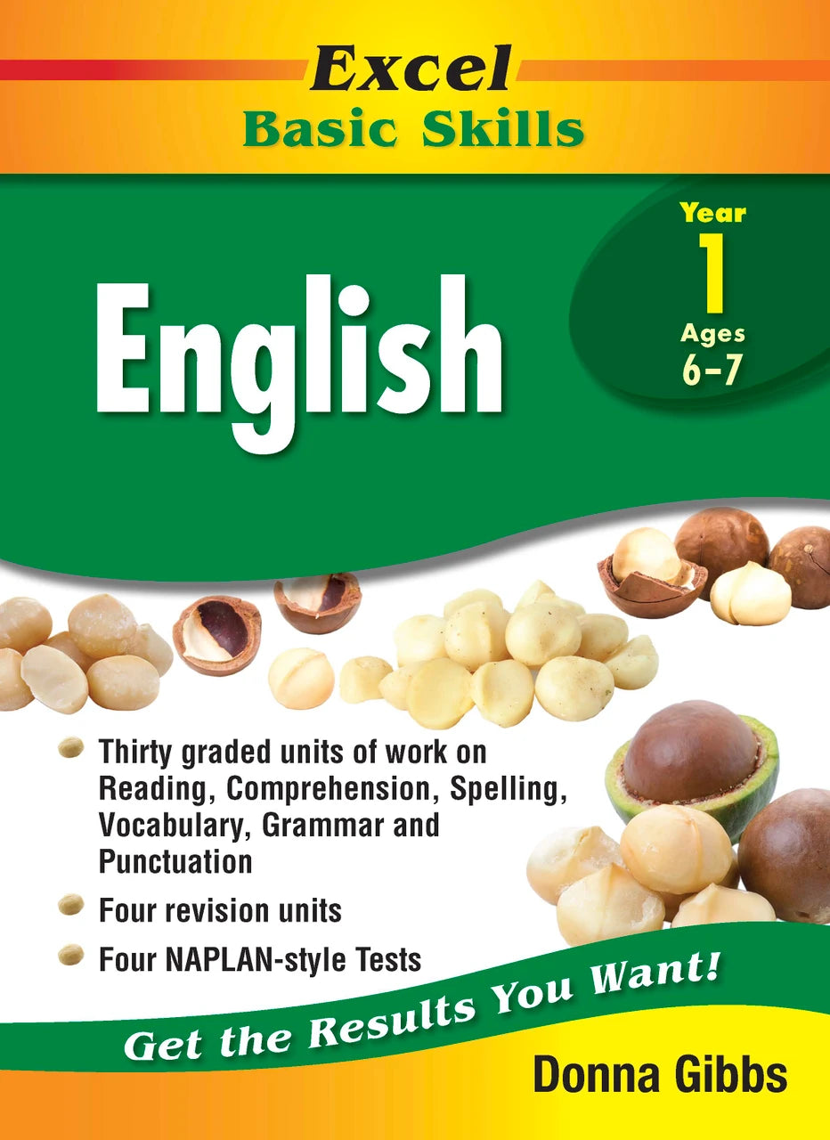 Front cover of the Excel Basic Skills English Year 1 workbook by Pascal Press, the main image in the publisher gallery