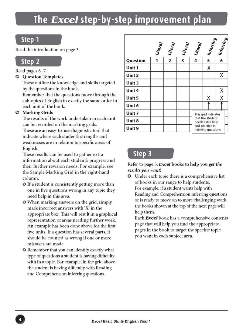 Sample inside page preview from the Excel Basic Skills English Year 1 workbook as shown in the publisher gallery