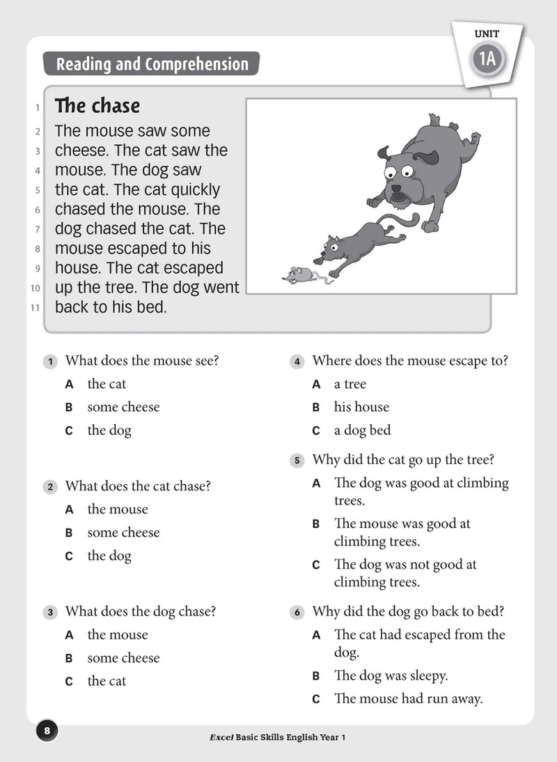 Sample inside page preview from the Excel Basic Skills English Year 1 workbook as shown in the publisher gallery