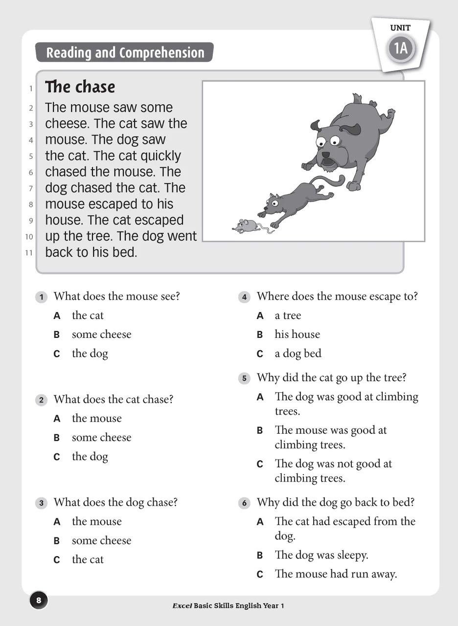 Sample inside page preview from the Excel Basic Skills English Year 1 workbook as shown in the publisher gallery