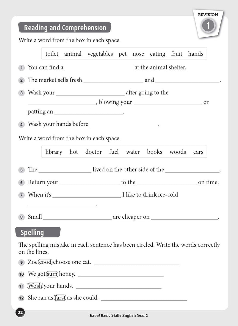 Sample inside page preview from the Excel Basic Skills English Year 2 workbook as shown in the publisher gallery