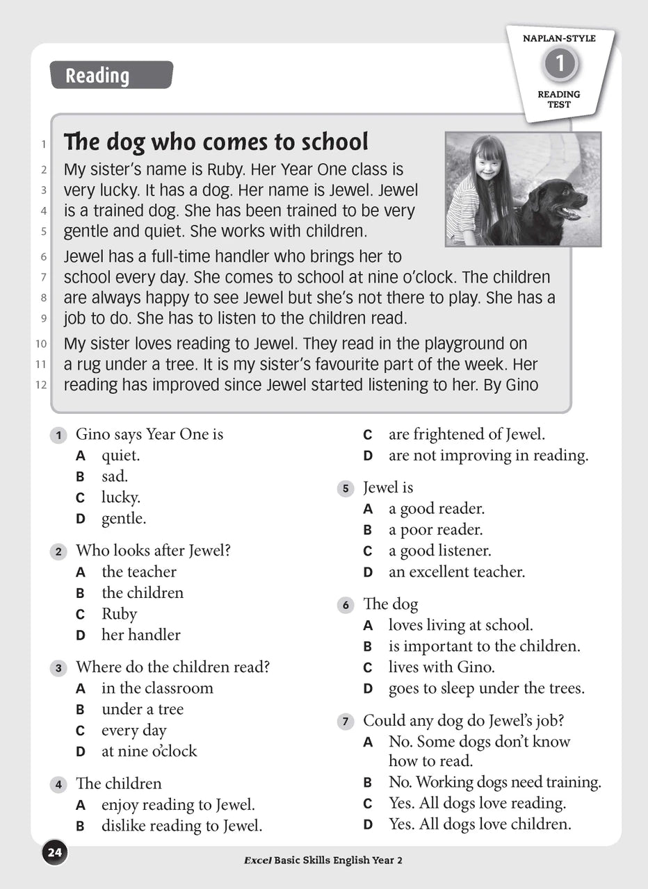 Sample inside page preview from the Excel Basic Skills English Year 2 workbook as shown in the publisher gallery