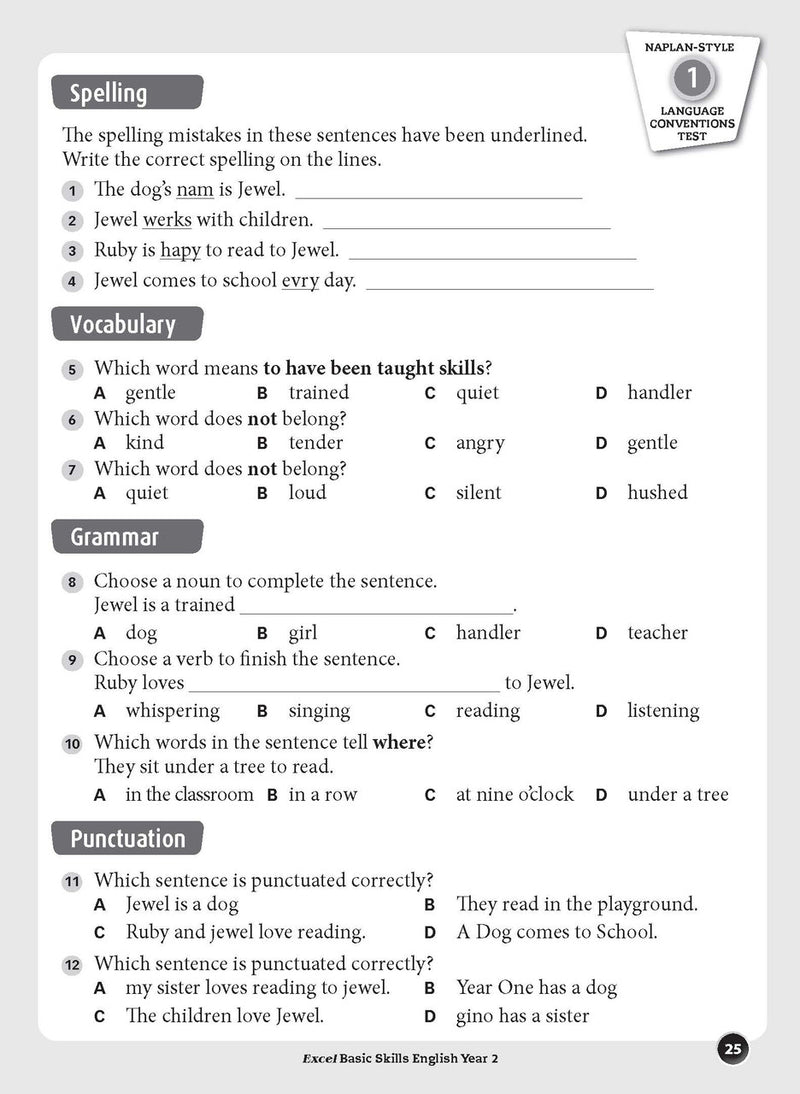 Sample inside page preview from the Excel Basic Skills English Year 2 workbook as shown in the publisher gallery