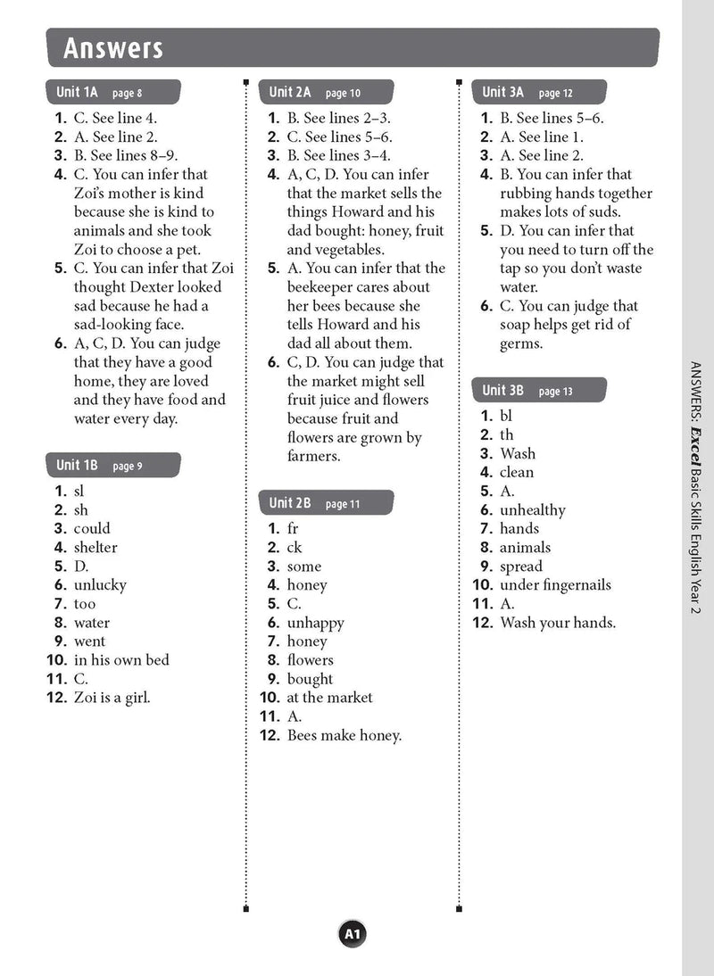 Sample inside page preview from the Excel Basic Skills English Year 2 workbook as shown in the publisher gallery