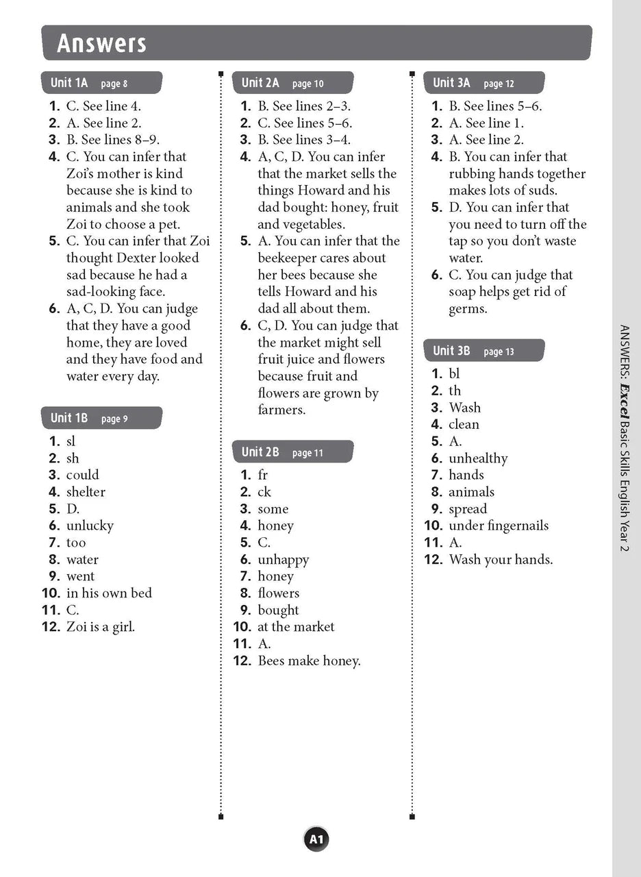 Sample inside page preview from the Excel Basic Skills English Year 2 workbook as shown in the publisher gallery