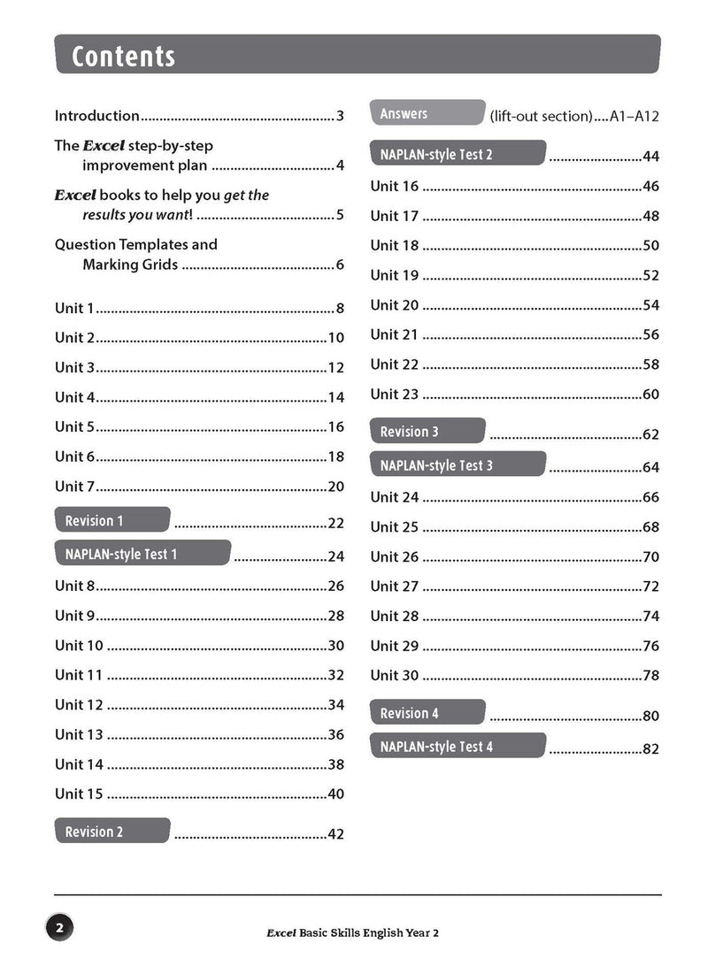 Sample inside page preview from the Excel Basic Skills English Year 2 workbook as shown in the publisher gallery