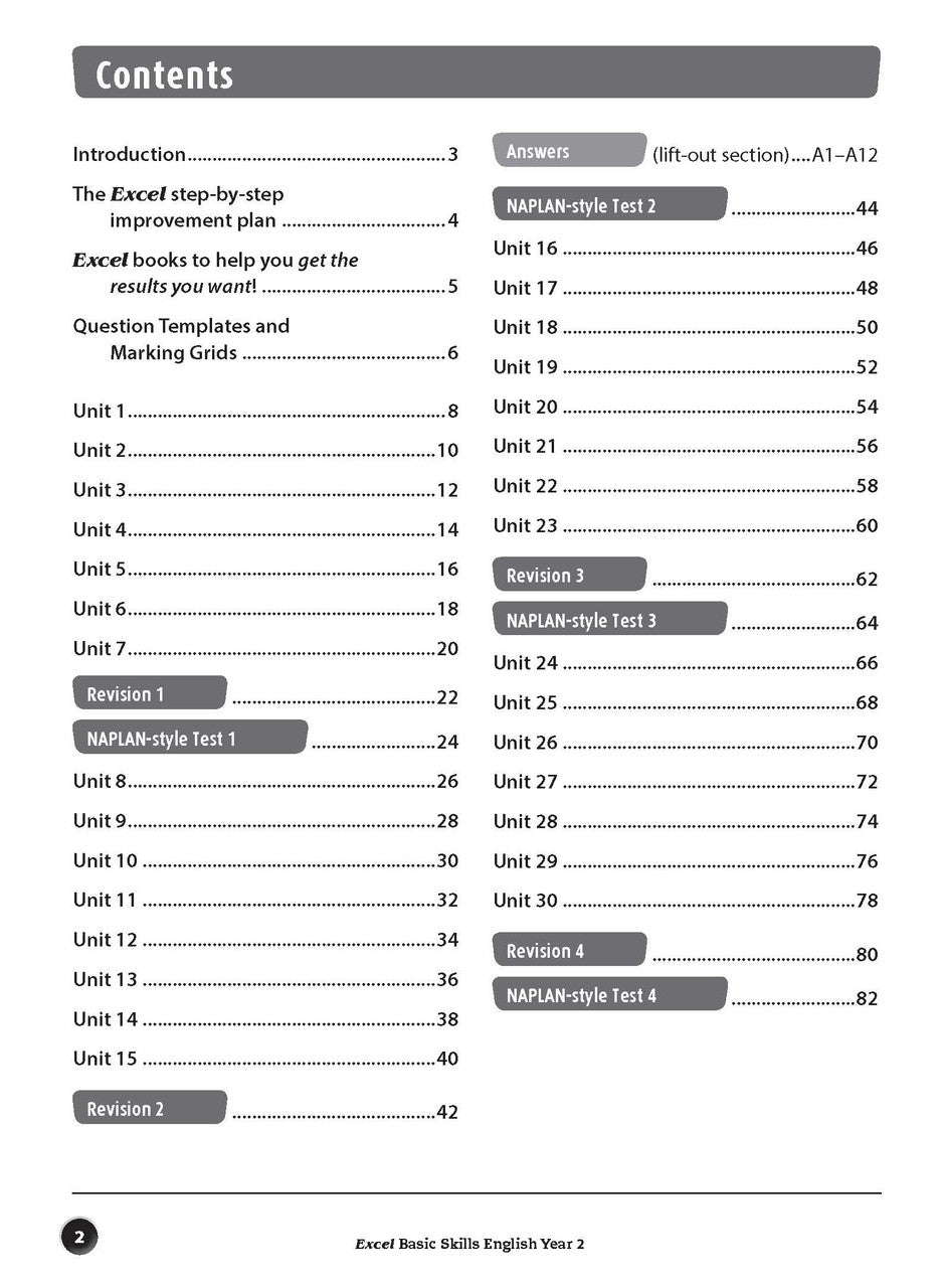 Sample inside page preview from the Excel Basic Skills English Year 2 workbook as shown in the publisher gallery