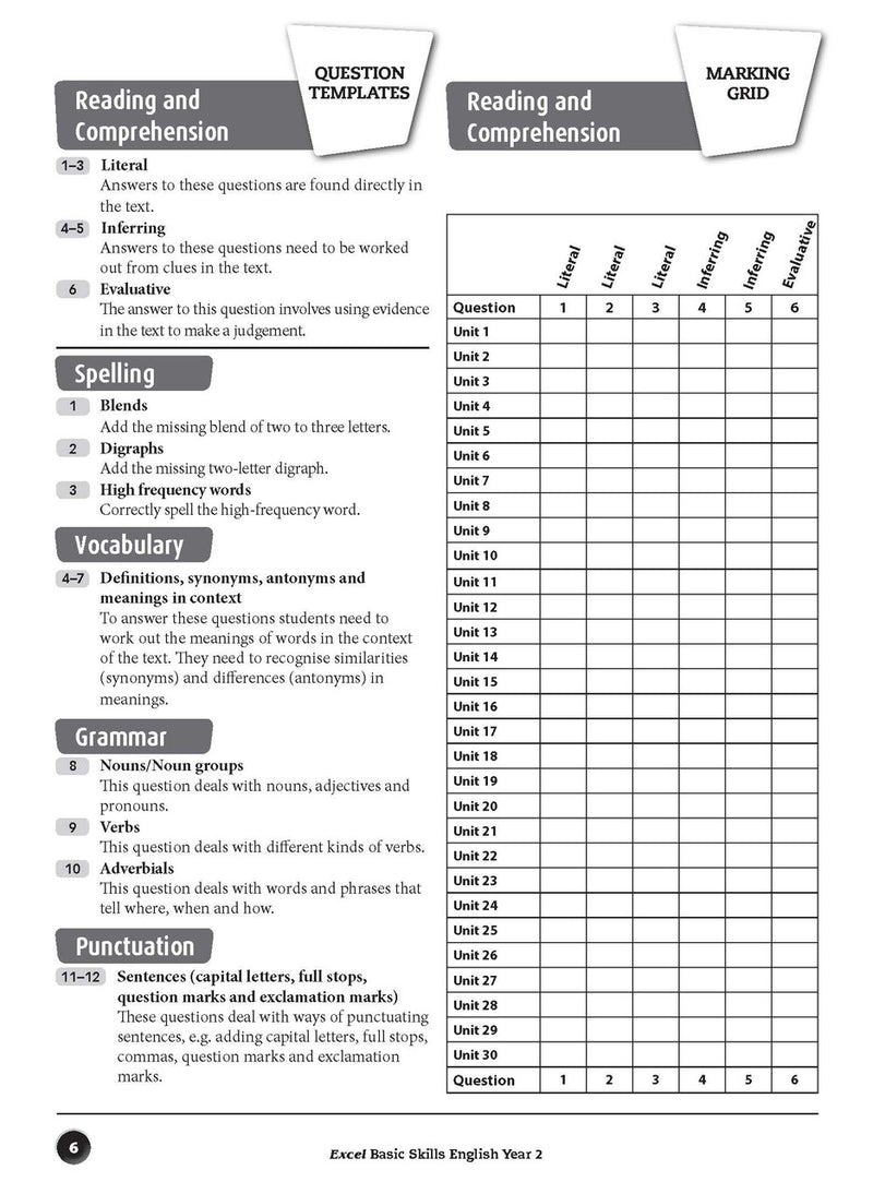 Sample inside page preview from the Excel Basic Skills English Year 2 workbook as shown in the publisher gallery