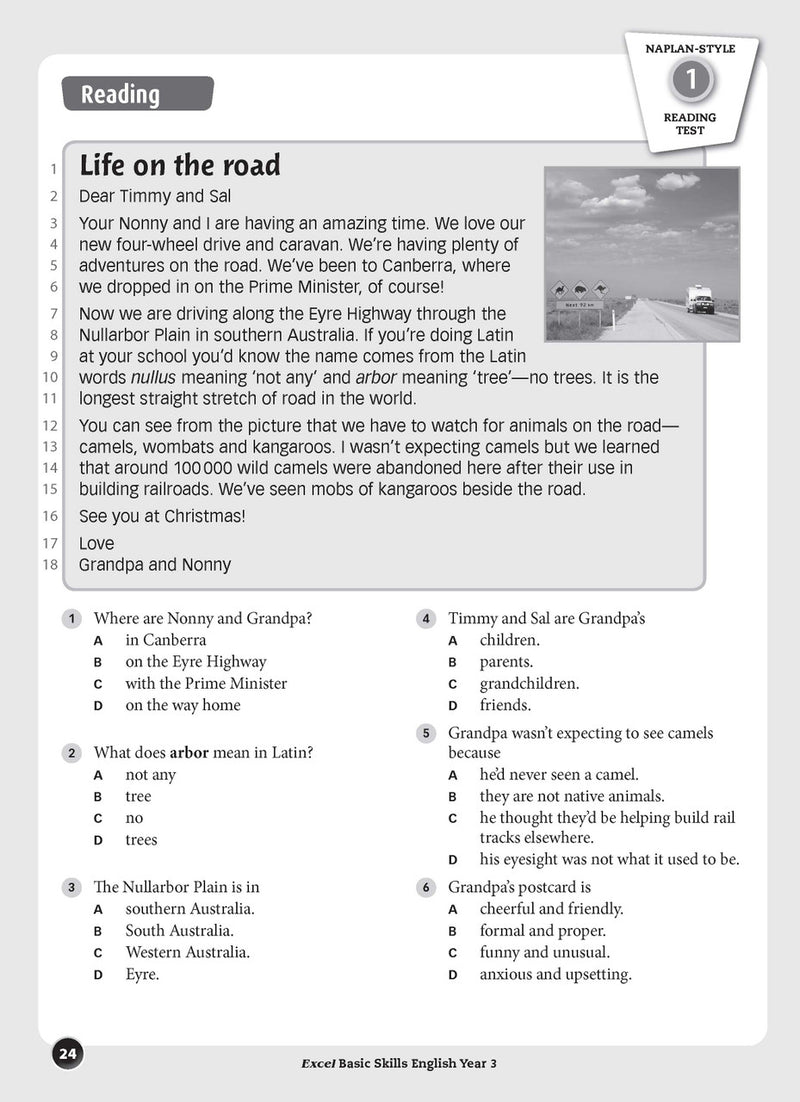 Sample inside page preview from the Excel Basic Skills English Year 3 workbook as shown in the publisher gallery