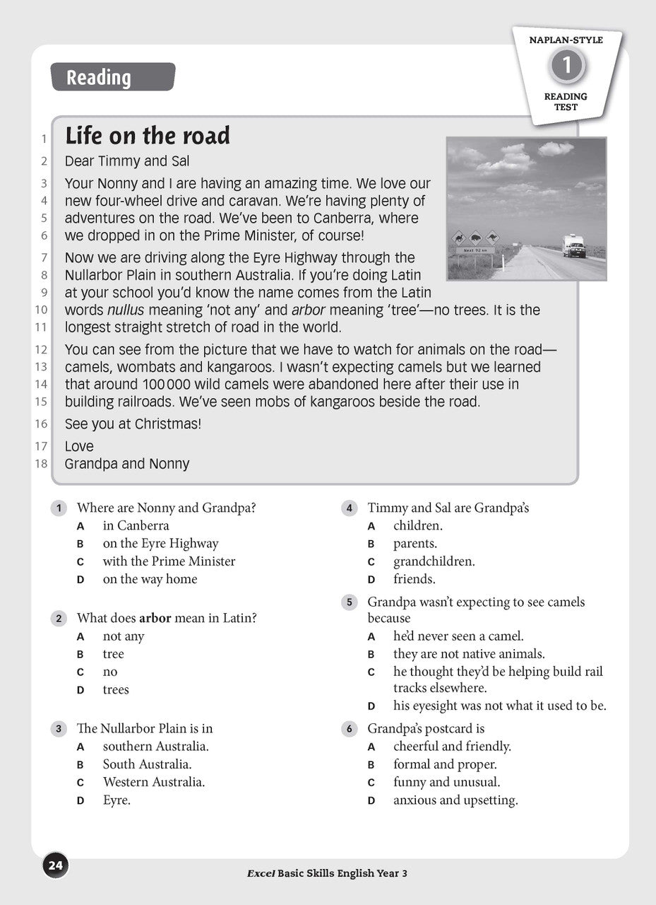 Sample inside page preview from the Excel Basic Skills English Year 3 workbook as shown in the publisher gallery