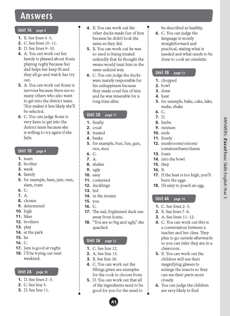 Sample inside page preview from the Excel Basic Skills English Year 3 workbook as shown in the publisher gallery