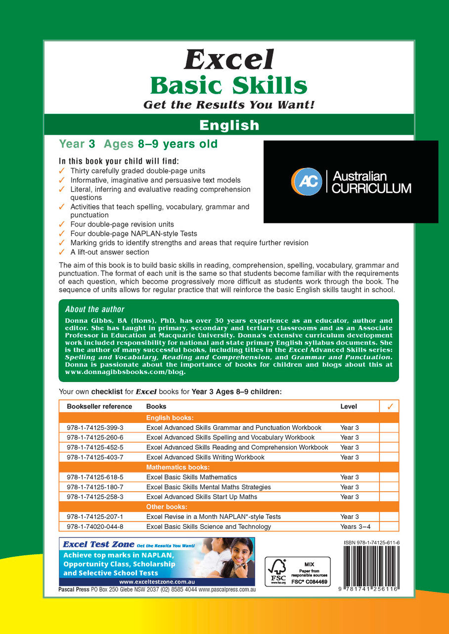 Sample inside page preview from the Excel Basic Skills English Year 3 workbook as shown in the publisher gallery