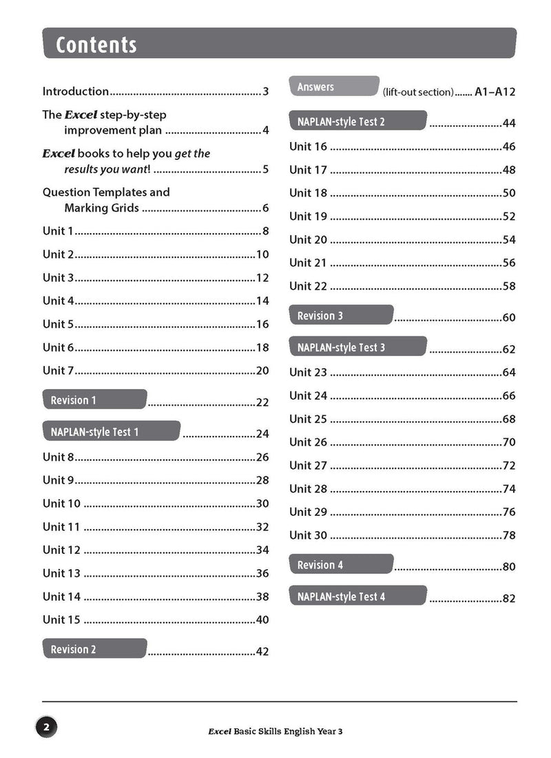 Sample inside page preview from the Excel Basic Skills English Year 3 workbook as shown in the publisher gallery