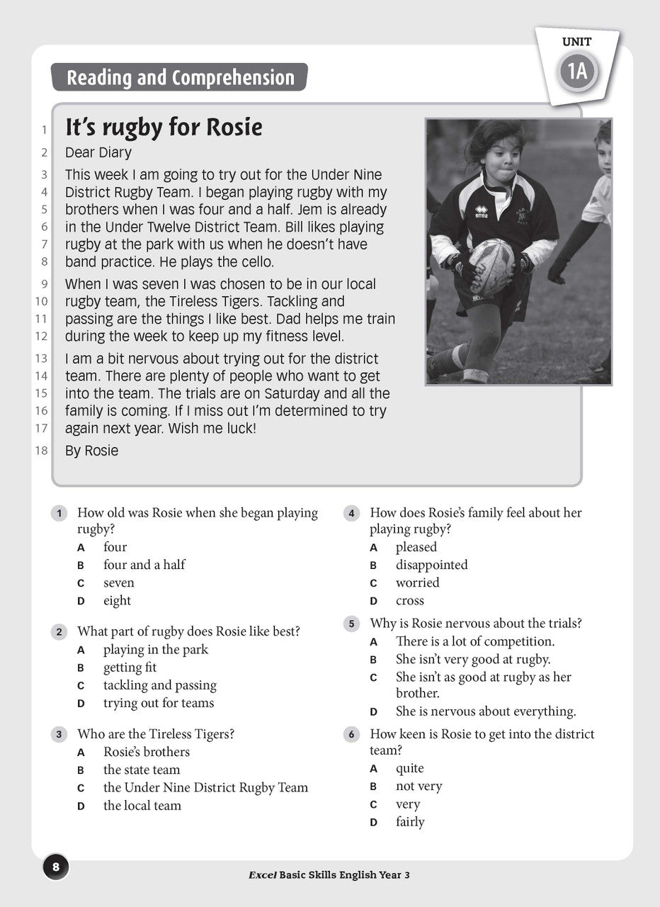 Sample inside page preview from the Excel Basic Skills English Year 3 workbook as shown in the publisher gallery