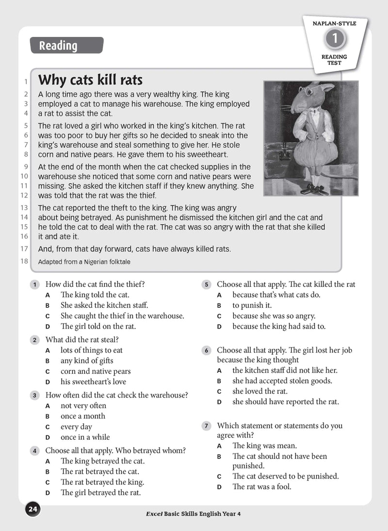 Sample interior page from the Excel Basic Skills English Year 4 workbook, showing example activities as displayed in the publisher gallery