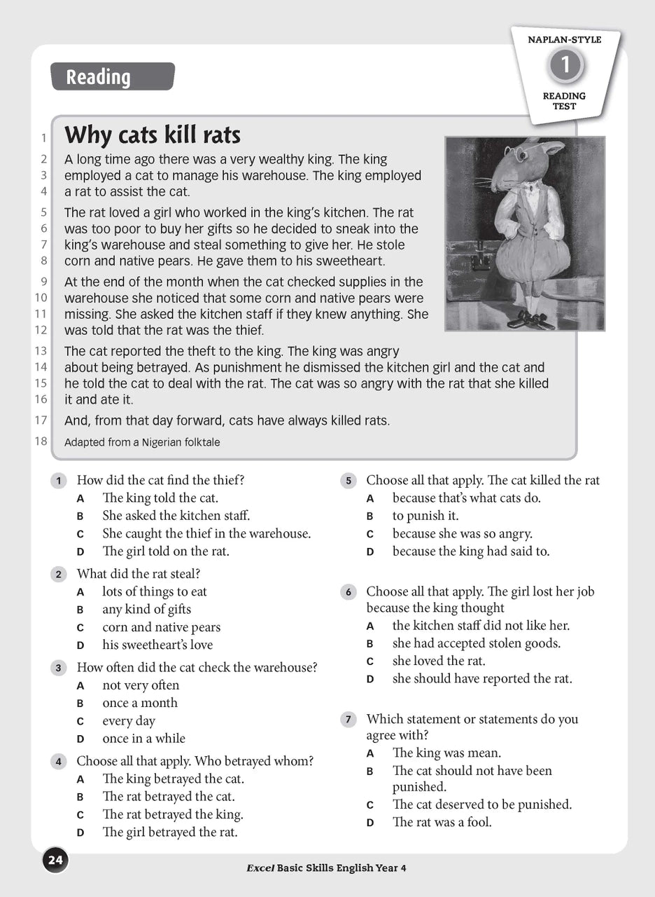 Sample interior page from the Excel Basic Skills English Year 4 workbook, showing example activities as displayed in the publisher gallery