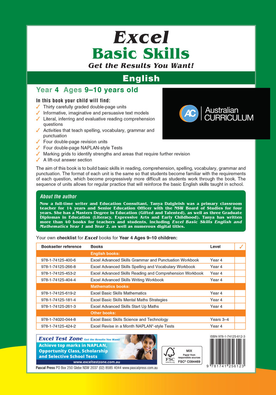 Additional gallery image for the Excel Basic Skills English Year 4 workbook, shown last in the publisher gallery after the sample pages
