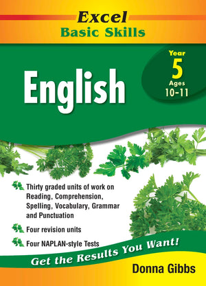 Front cover of the Excel Basic Skills English Year 5 workbook from Pascal Press, the main product image
