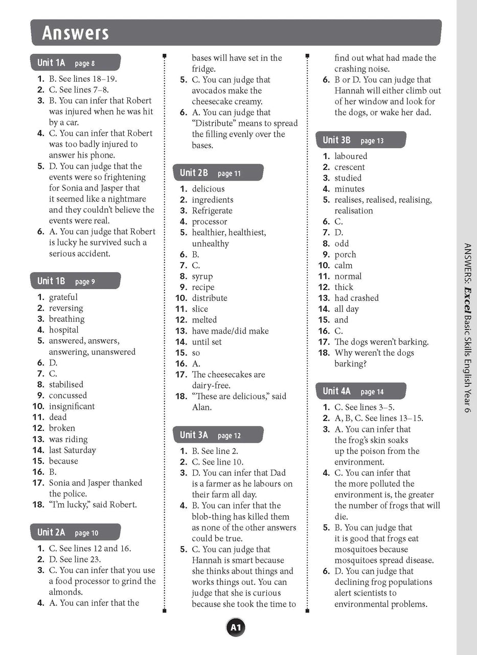 Sample interior page from the Excel Basic Skills English Year 6 workbook, showing example activities as displayed in the publisher gallery