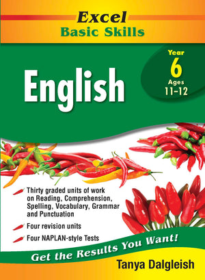 Front cover of the Excel Basic Skills English Year 6 workbook from Pascal Press, the main product image